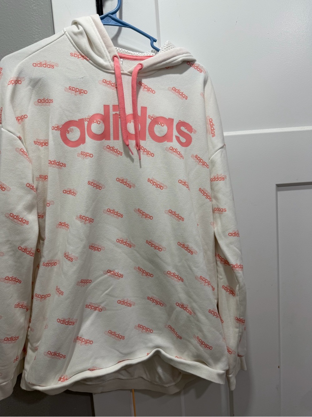 adidas Cream Hoodie with Coral Logo All-Over Print - Men